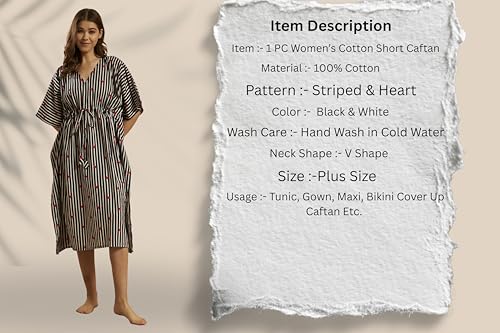 Image of Ravaiyaa Women Printed Cotton V-Neck Knee Length Kaftan Dress Nighty