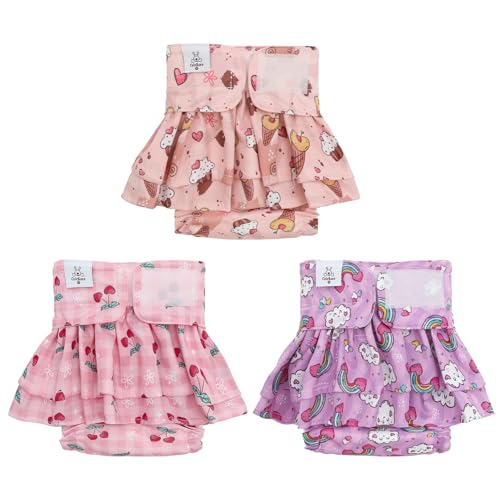 Image of CuteBone Female Dog Diapers with Skirts 3 Pack Reusable Puppy Dresses Pants for Heat Cycle Period