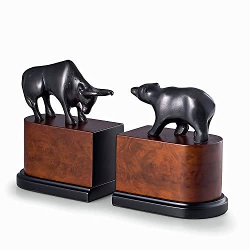 Bookends - Wall Street Bull and Bear Bookends - Book Ends - Brass and Wood