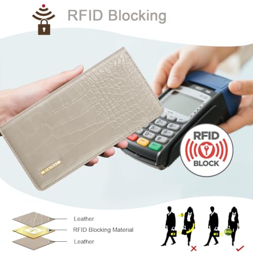 Image of Wallet Women Bifold Faux Crocodile Leather Slim Thin Long Wallets