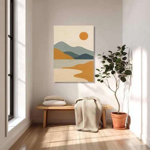 Coucher de soleil sur un lac en affiche abstraite chaleureuse