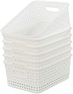 Kiddream 6 Packs Plastic Weave Basket, Small Cupboard Storage Basket, White