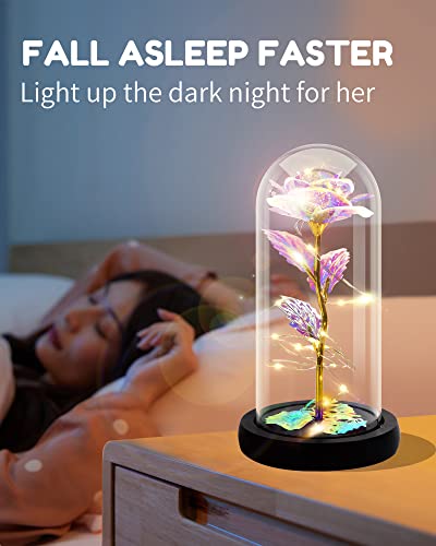 Otlonpe Galaxy Rose Flower Gifts For Women,Led Light Up Rose In Glass Dome Gifts For Mom,Colorful Rainbow Glass Flower Home Party Decor,Thanksgiving Anniversary Birthday Gifts For Her Wife Girlfriend #TOP3
