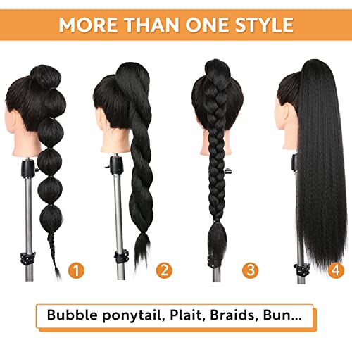 Wignee Kinky Straight Ponytail Wrap Around Long Ponytail Extension Natural Black Yaki Ponytail Extension For Black Women Pony Tails Hair Extensions (Natural Black, 30 Inches) #TOP4