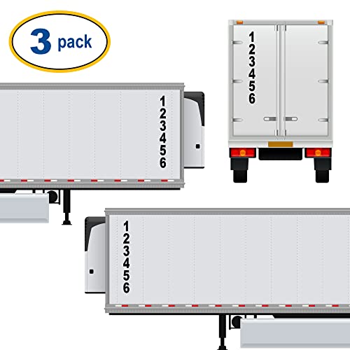 Set Of 3 - Custom Trailer Number Vinyl Decal Sticker Vertical Lettering - Many Colors & Sizes - Truck Decals & Markings For Dry Van And Reefer Trailers Semi Truck Number Rear Trailer Sign #TOP1