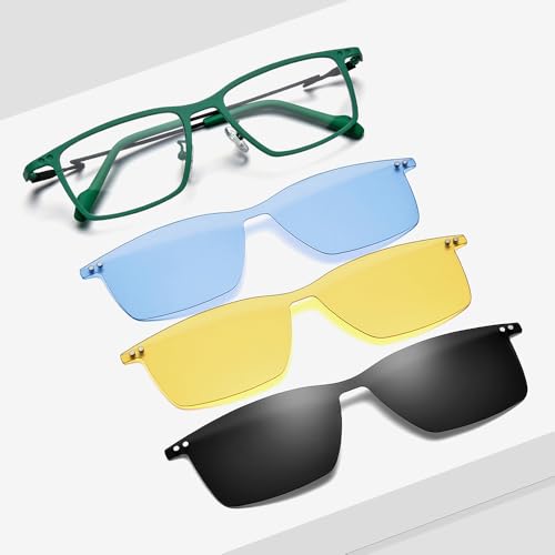 Image of FONEX Pure Titanium Glasses Frame Men Square Magnet Clip On Eyeglasses with Polarized Lens