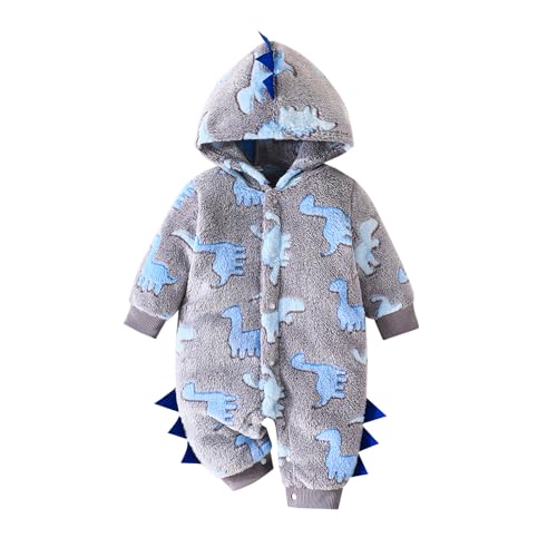 Image of Baby Boys Dinosaur Outfit Fleece Bodysuit Infant One Piece Hooded Button Romper Outerwear Jumpsuit Toddler Jackets