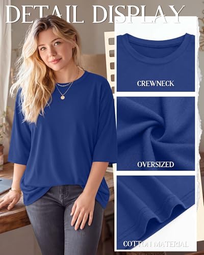 Image of Locoowai 3 Pack Women Plus Size Tops 3 /4 Sleeve Cotton Crew Neck Oversized T Shirts Loose Fit Tee Tunic Casual Blouse