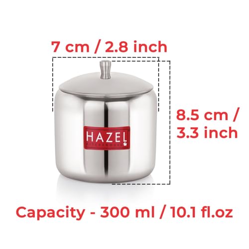 Image of HAZEL Stainless Steel Sugar Pot with Lid, 300ML Tea,Coffee & Sugar Jar, Compact Kitchen Storage Container for Countertop, Easy-to-Clean Jar