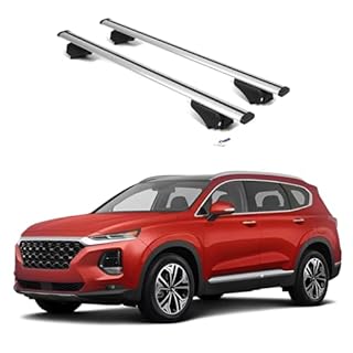 ERKUL Roof Rack Cross Bars for Hyundai Santa Fe 2019-2023 | Aluminum Crossbars with Anti Theft Lock for Rooftop | Compatible with Flush Rails - Silver