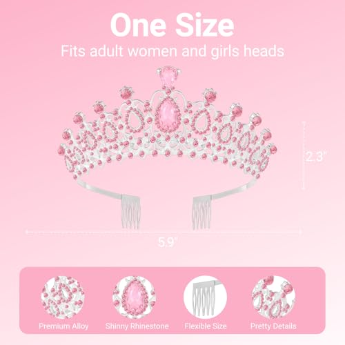 Birthday Tiara and Crown with Sash, Birthday Tiara for Women Party (Pink)