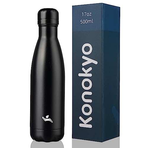 Image of Konokyo Insulated Water Bottles,17 oz Double Wall Stainless Steel Vacumm Metal Flask for Sports Travel,Midnight Black