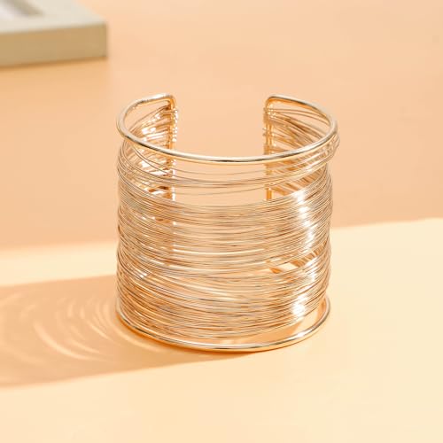 NEWITIN 6 Pieces Gold Chunky Cuff Bracelets for Women Open Wide Wire Bracelet Irregular Bangle Bracelets Thick Arm Cuff Statement Punk Bracelets for Women4