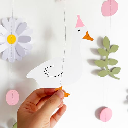 Image of Pink Silly Goose 3D Daisy Flower Leaf Polka Dot Hanging Streamer Garland Banner for Silly Goose Themed Birthday Wedding Bridal Shower Spring Summer Party Decorations Supplies