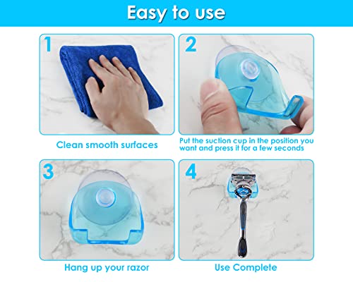 SCSpecial Razor Holder 4 Pieces Plastic Shower Shaver Hooks with Suction Cup Bathroom Razor Wall Mount Hanger for Smooth Surfaces - Image 4