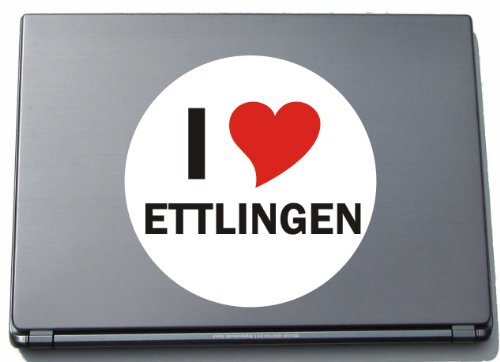 INDIGOS Amo la Etiqueta engomada Etiqueta engomada del Ordenador portátil Laptop Skin 210 mm con Nombre de la Ciudad ETTLINGEN