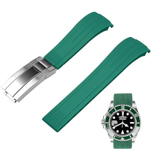 Image of Juntan 18mm 20mm 21mm 22mm Curved End Rubber Watch Band, Tapered Silicone Curved Replacement Watch Strap for Men Women with Metal Classic Diving Buckle