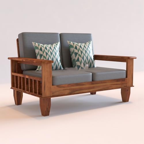 Image of Sheesham Wooden 4 Seater Sofa for Living Room | Rosewood 4 Seater Cushion Sofa with Side Newspaper Holder for Home & Office (-Honey Finish,2+1+1 Seater)