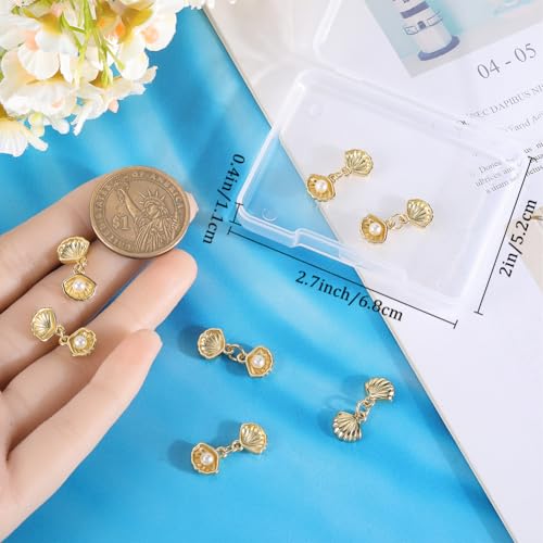 Beebeecraft 1 Box 10Pcs Real 18K Gold Plated Seashell Charms Open Shell Pendant Charm with Round Plastic Imitation Pearls Ocean Animal Pendants Findings for Jewelry Making Necklaces Supplies DIY Craft - Image 3