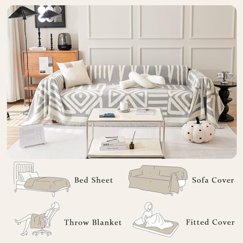 Image of Styleys Chenille Sofa Cover - Reversible Sofa Towel & Blanket | Soft, Anti-Slip, Washable Couch Protector for Living Room & Lounge - 2 Seater - 250X180cm, Grey, XNESMSFJ-2B