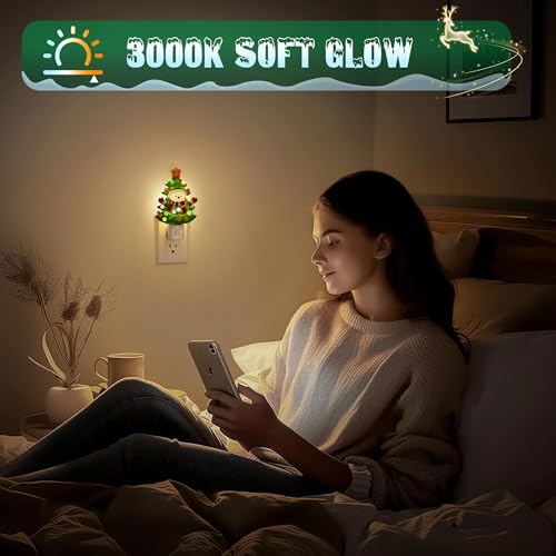 Image of JandCase Christmas Tree & Snowman Night Light | 3000K Night Lights Plug into Wall, Cute & Funny Ceramics Christmas Night Light, Kids, 360 Rotatable, Home Party Decor 1 Pack