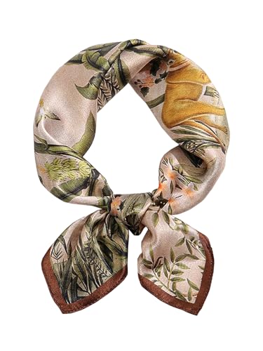 ANDANTINO 100% Pure Mulberry Silk Small Square Scarves -21'' x 21''- Digital Printed Neckerchief –Women Men Lightweight Scarf