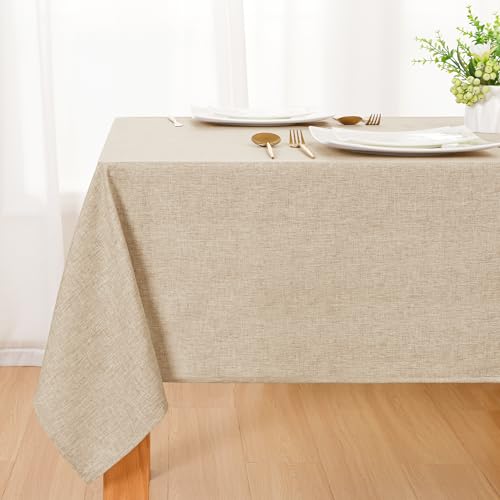 DWCN Nappe Beige Aspect Lin Lavable Imperméable,100x140cm Rectangulaire Nappe Douce Déperlante avec Effet Lotus pour Salon, Salle à Manger, Balcon, Jardin, Mariages,...