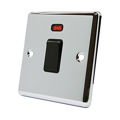 AET CPC20ASWIBL 20 A Double Pole Classical Chrome Polished Black Insert Plastic Rocker Switch with Neon Indicator