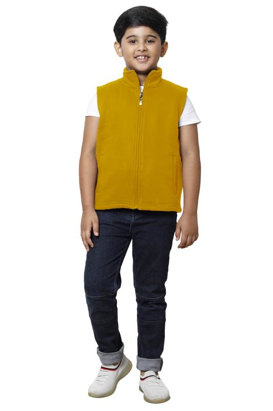 Image of IndiWeaves Boys Solid Fleece Warm Sleeveless Jackets for Winters (Pack of 2) Grey::Yellow