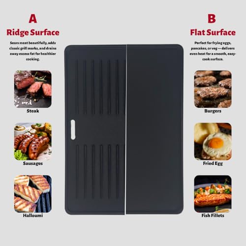 CosmoGrill Reversible Cast Iron BBQ Griddle Plate, 42 x 36cm, Flat & Ridged Skillet for Frying, Searing & Grilling, Fits CosmoGrill XXL Smoker Charcoal Barbecue & Compatible BBQs - Image 2