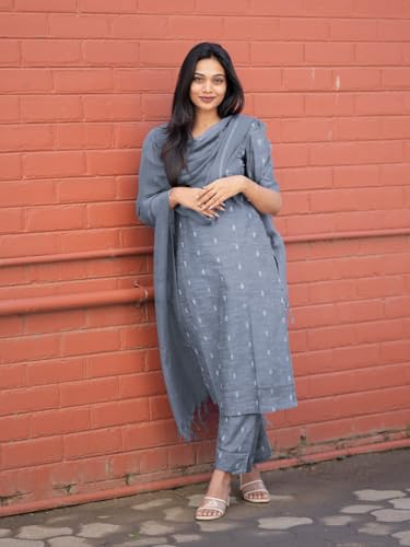 Image of ANNI Designer Women's Purple Printed Kurta Set | Pure Viscose 3 Piece Ethnic Suit Set with Pant & Dupatta | Festive for Women | Cotton Kurta Sets for Woman