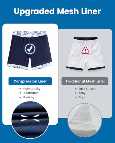 Image of maamgic Mens Swim Trunks with Compression Liner 7 Inch Inseam Mens Bathing Suit Quick Dry Swimming Trunks Swimsuit