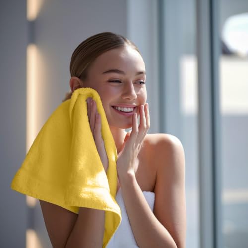 Image of Towel and Linen Mart 100% Cotton - Wash Cloth Set - Flannel Face Cloths, Highly Absorbent and Soft Feel Fingertip Towels (Yellow, Pack of 12)