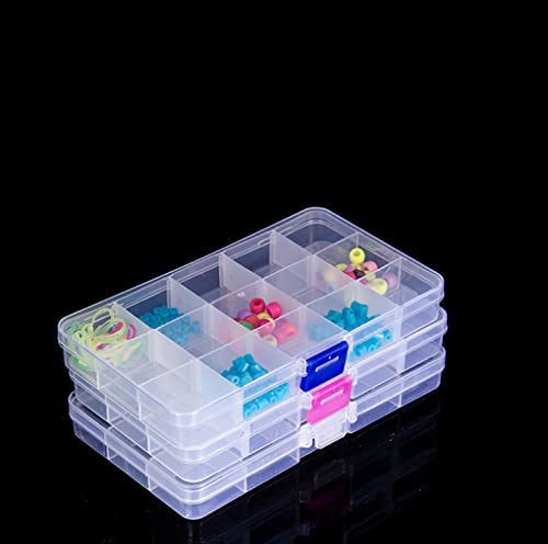 Image of Juvielich 2PCS Clear Plastic Organizer Box, 15 Grids Storage Container Jewelry Box with Adjustable Dividers, for Beads Art DIY Crafts Jewelry Fishing Tackles 6.69 inchx3.94 inchx0.91 inch(LxWxH)