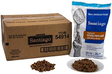 Santiago Whole Vegetarian Refried Pinto Beans - 27.07 oz. pouch (Pack of 6)