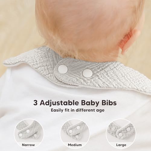 Image of Bearmoss Muslin Baby Bibs for Drooling & Teething Cotton Drool Bib 6 Pack | Soft Absorbent Adjustable Bibs for Unisex Boys and Girls,Easy to Clean for Infant,Toddler, Newborn,Wider design,0-36 Months