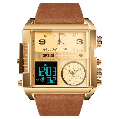 Image of SKMEI Men's Digital Sports Watch, LED Square Large Face Analog Quartz Wrist Watch with Multi-Time Zone Waterproof Stopwatch