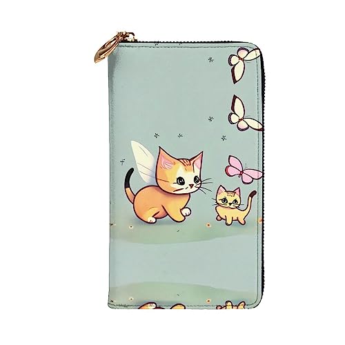 Leather Wallet 7.48 x 4.13 in - Stylish and Durable Wallet for Women with Multiple Compartments and Zipper Design Kitten Butterfly Pattern2