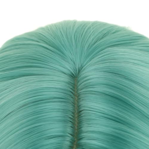 Image of PATTNIUM Girls Mint Green Ombre White Wig with Bangs Kids Short Wavy Curly Mint Green Ombre Bob Wigs Synthetic Halloween Costume Cosplay Party Wigs