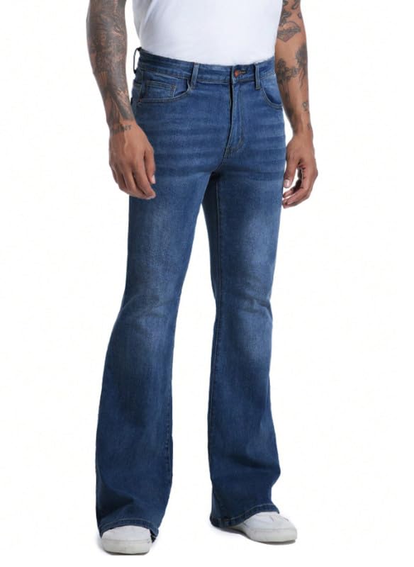Image of Ben Martin Men's Bootcut Bell Bottom Jeans || Flared Denim Jean for Men || Stretchable Mid Rise Cotton Pants || Retro Style Casual Wear Bootcut' Denim' Jeans;