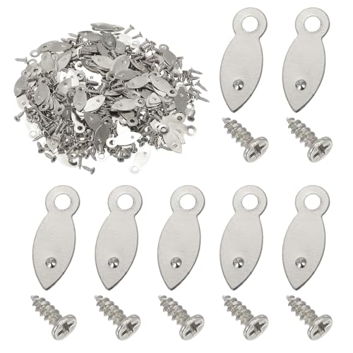 Image of uxcell 200pcs Picture Frame Backing Clips, 0.83 inch Photo Frame Turn Buttons Fasteners Hardware Corner Clip with 200pcs Screw for Hanging Pictures Craft Drawings, Melon-Seed Shaped Silver