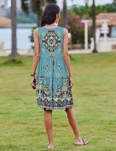 Image of Zeagoo Womens Summer Sundress Boho Floral Casual Tank Dresses with Pockets Sleeveless Tiered Swing A Line Beach Dress
