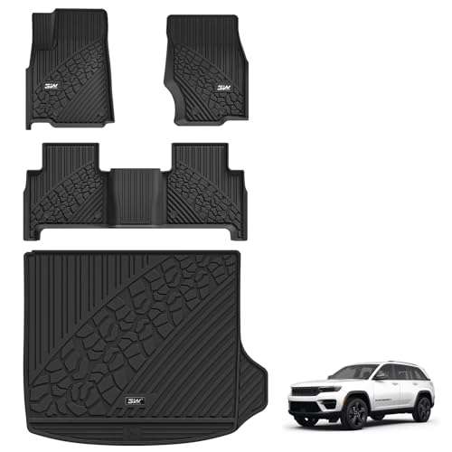 3W Floor Mats&Cargo Liner Compatible for Jeep Grand Cherokee 2022-2025 TPE All Weather Custom Fit Floor Liner 1st 2nd Rows and Trunk Mat Full Set Car Mats, Black 7.Jeep Grand Cherokee 2022-2