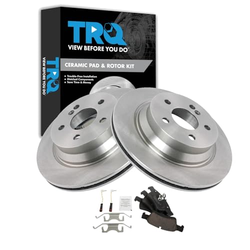 Image of TRQ Rear Brake Pad and Rotor Set Ceramic Vented Rotors Compatible with 2003-2006 E500 2004-2006 E320 2006 CLS500 2006-2016 E350 2007-2011 CLS550 2007-2009 E550 2013-2016 E400 2015-2016 CLS400