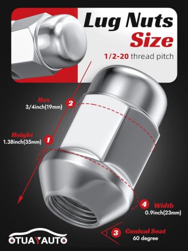 Image of OTUAYAUTO 1 /2-20 Lug Nuts - Replacement for 1990-2019 Ford Explorer, 2006-2014 Edge, 1982-2012 Ranger, 1964-1979 /1994-2014 Mustang, Dodge Ram 1500, 20PCS Chrome Closed End Bulge Acorn Lug Nut Set