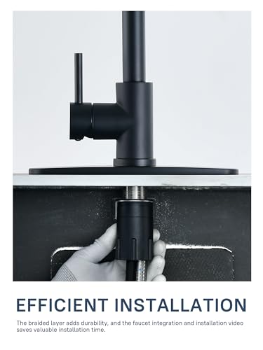 Image of WEWE Kitchen Sink Faucet, Pull Down Kitchen Faucet, Black and Chrome Kitchen Faucet with Sprayer Stainless Steel Single Handle one or Three Hole for Laundry bar Kitchen Sinks
