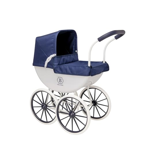 Bella Rosa My My First Carriage Pram | Traditional Style Carriage Dolls Pram | Premium English Traditional Carriage Pushchair | Push Along Pram With White Wheels & Matching Bedding | Ages 3+