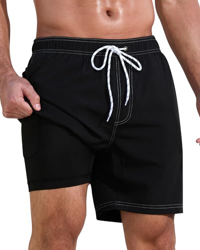 difficort Mens Swim Trunks with Compression Liner Quick-Dry Bathing Suit with Zipper Pockets