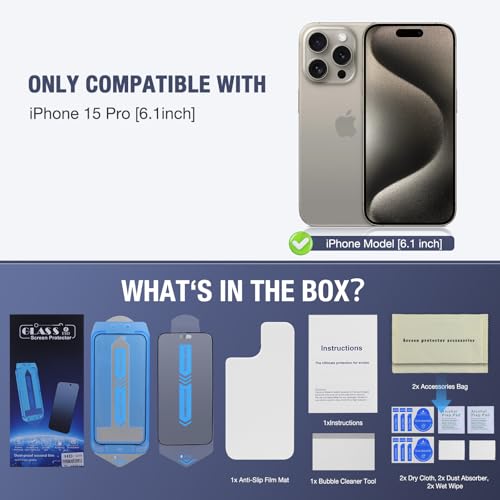 Image of 2-Pack Matte Screen Protector for iPhone 15 Pro 6.1-inch,9H Tempered Glass, Full Coverage, Anti-Fingerprint, Auto Dust-Elimination, No Bubble, Easy Installation