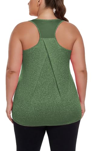 Women's Plus Size Athletic Tank Tops Racerback Workout Flowy Tops Yoga Running Sleevelss Summer Shirts Loose